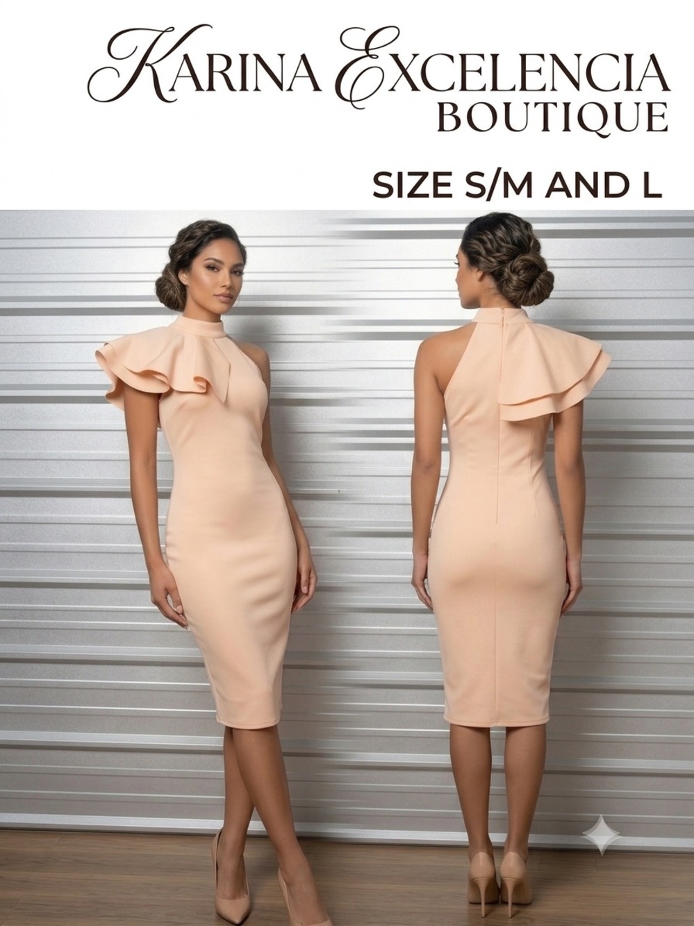 Women's Peach One-Shoulder Ruffle Midi Dress